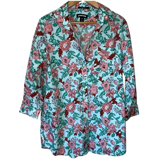 Lands' End No Iron Three Quarter Sleeve Tunic Blouse Size 10 - Picture 1 of 8